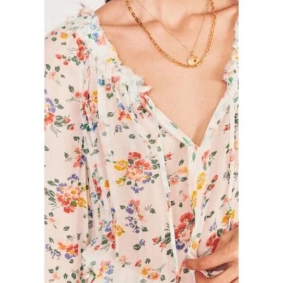 NWOT LOVESHACKFANCY Silk Popover Dress Ruffle in Floral Confetti (Size M) - Picture 6 of 9